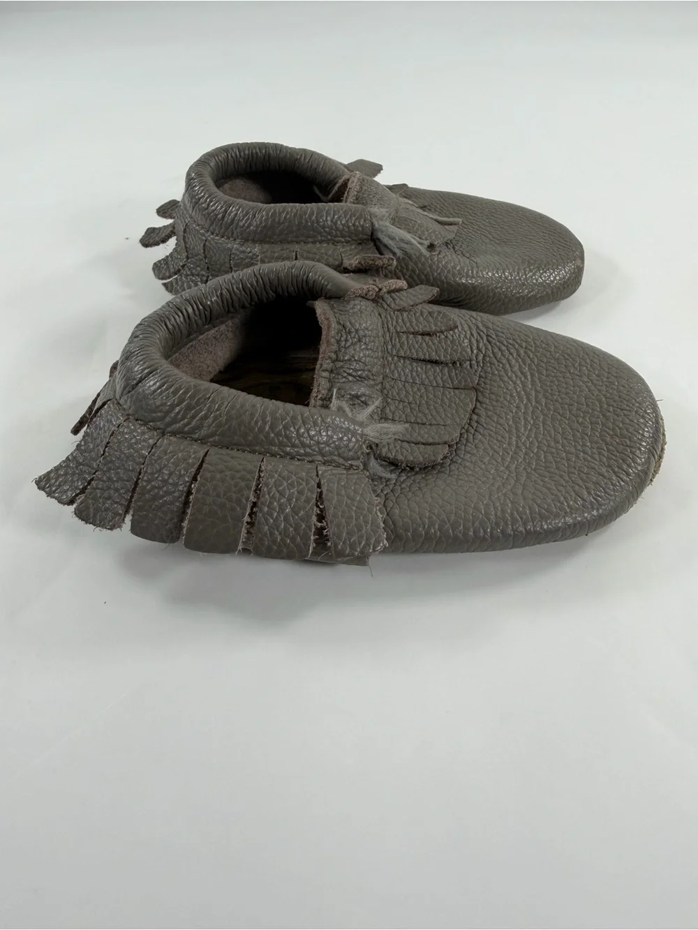 BirdRock Baby Gray Leather Fringe Moccasins Soft Sole Crib Shoes US 6.5
